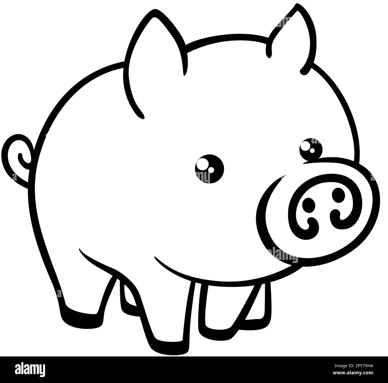 Black isolated outline icon of pig Stock Photo