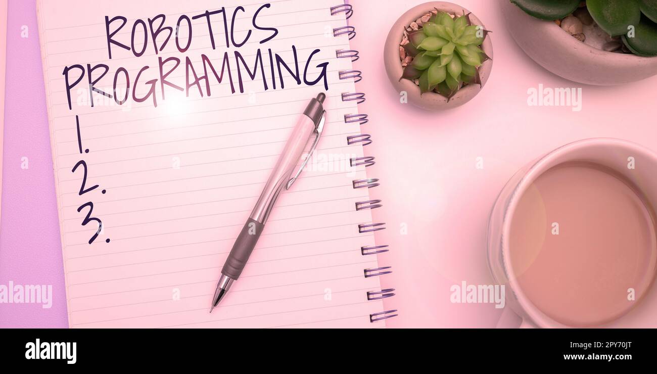 Conceptual caption Robotics Programming. Word for software that used to perform autonomous tasks Stock Photo