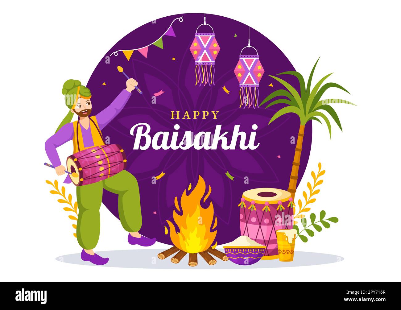 Happy Baisakhi Illustration with Vaisakhi Punjabi Spring Harvest