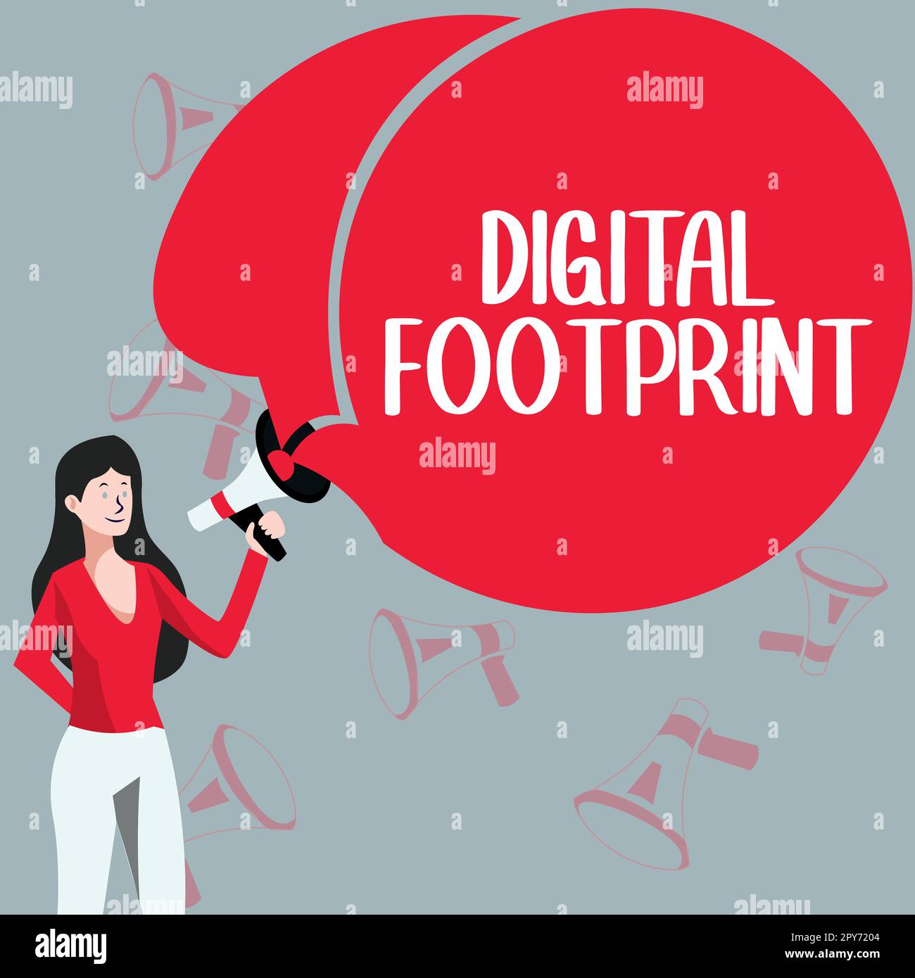 Text showing inspiration Digital Footprint. Word for uses digital technology to operate the manufacturing process Stock Photo