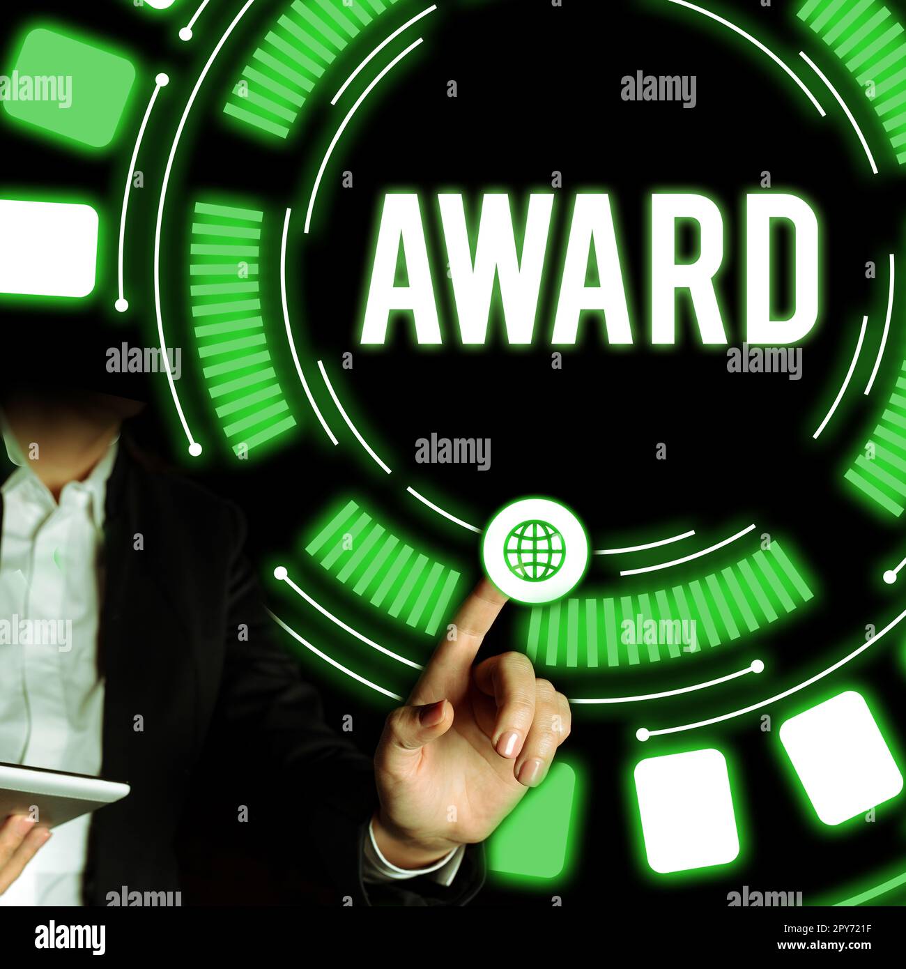 Text caption presenting Award. Concept meaning Prize and other mark of