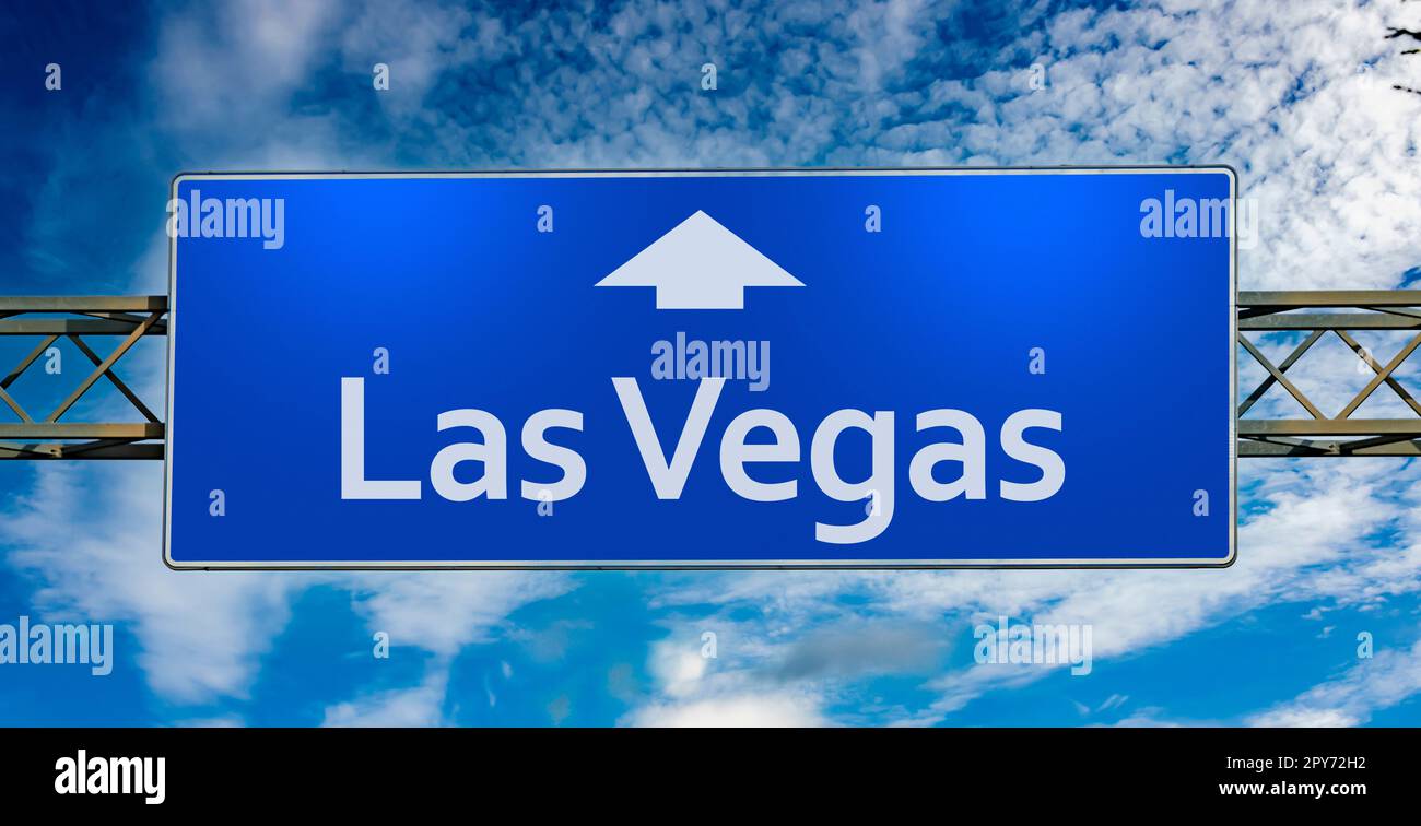 Road sign indicating direction to the city of Las Vegas Stock Photo Alamy