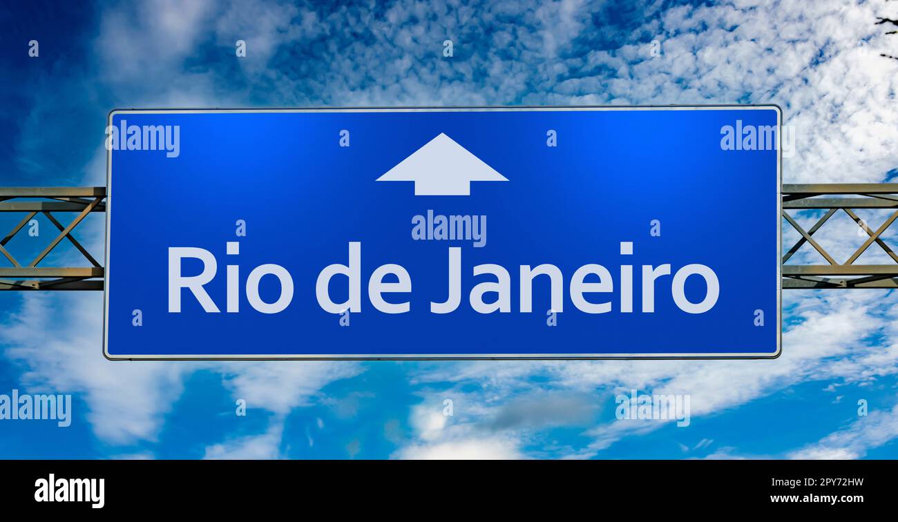 Road sign indicating direction to the city of Rio de Janeiro Stock Photo
