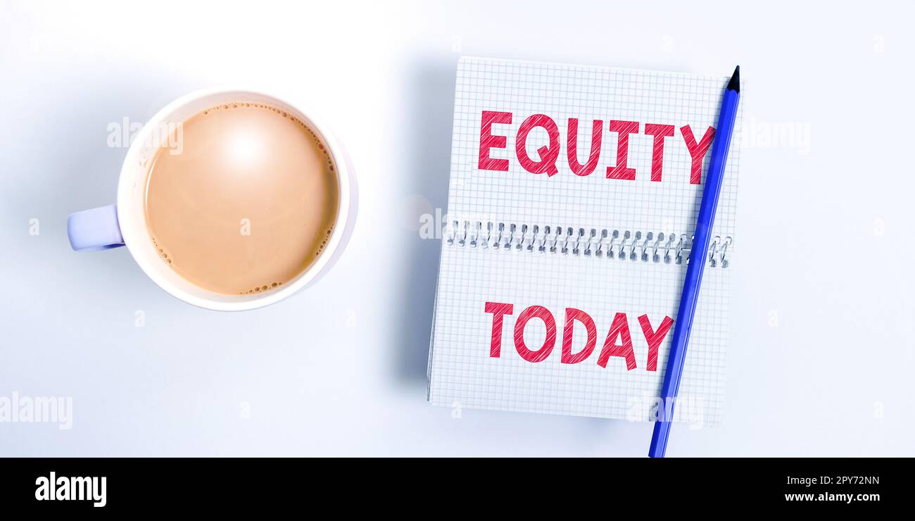 Sign displaying Equity. Conceptual photo quality of being fair and impartial race free One hand Unity Stock Photo