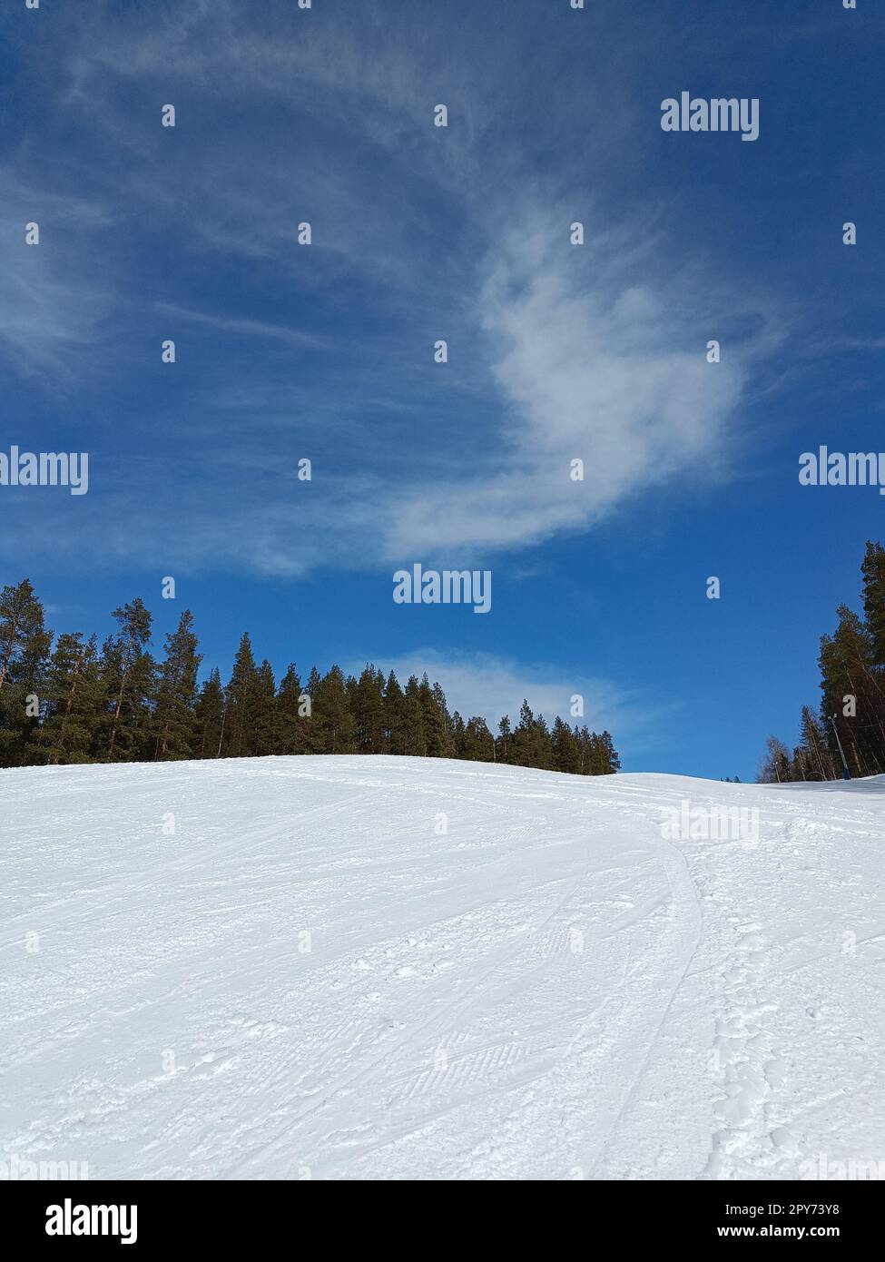 A day in the ski slope during the winter. Small resort called Kabdalis. Swedish downhill skiing. Stock Photo