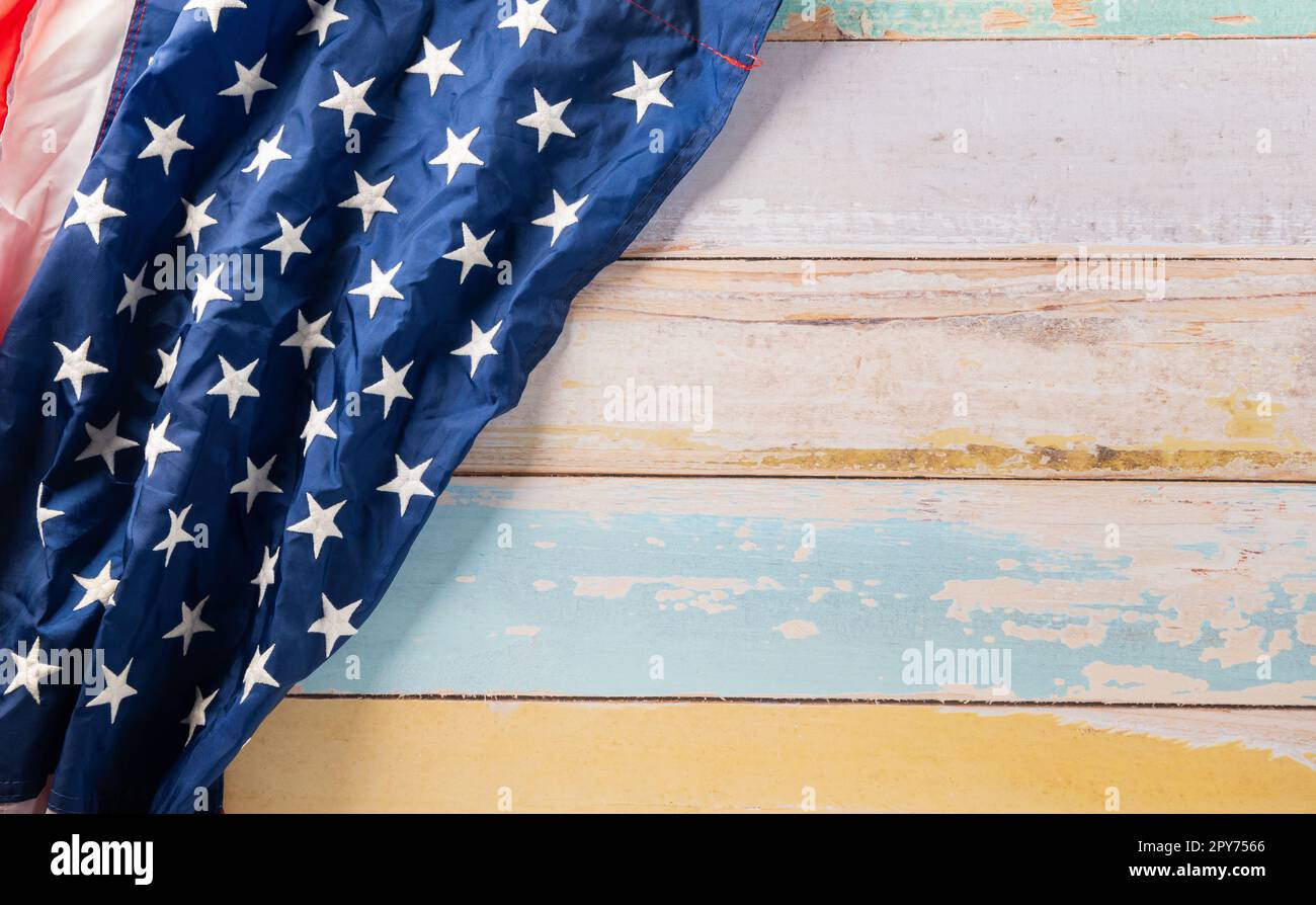 USA flag for Memorial day on abstract wooden background Stock Photo