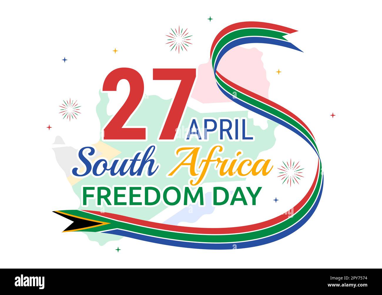 Happy South Africa Freedom Day on 27 April Illustration with Wave Flag for Web Banner or Landing Page in Hand Drawn Background Templates Stock Photo