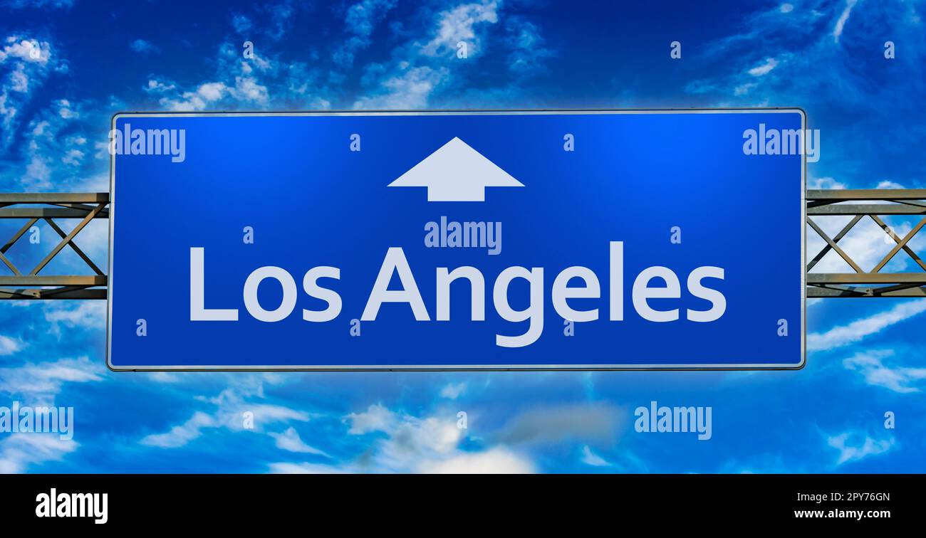 Road sign indicating direction to the city of Los Angeles Stock Photo ...