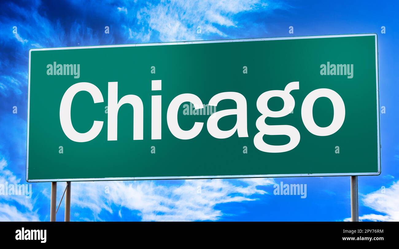 Chicagi Sign Road sign informing of the entrance to the city of Chicago Stock Photo ...