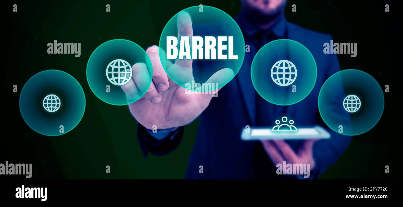 Handwriting text Barrel. Business showcase cylindrical container bulging out in the middle made of wooden staves Stock Photo