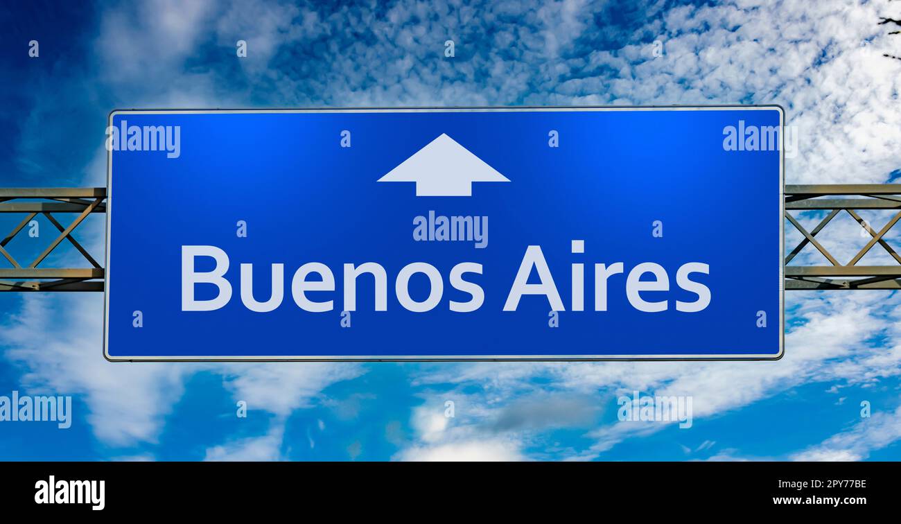Road sign indicating direction to the city of Buenos Aires Stock Photo