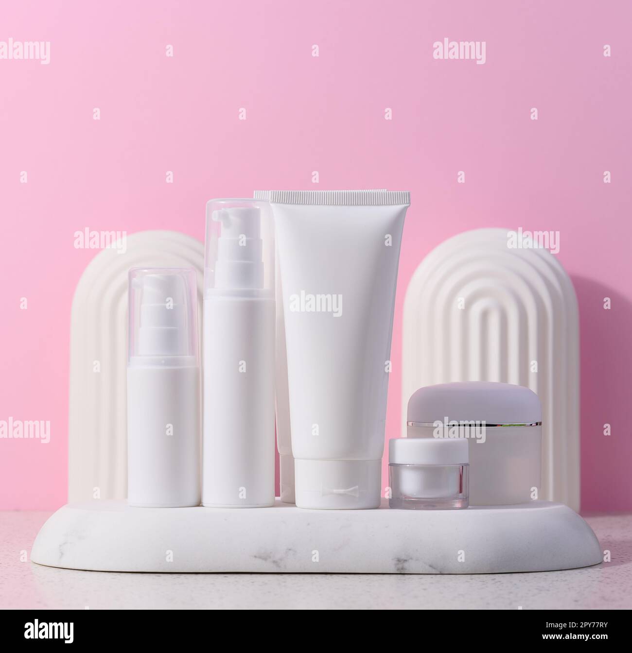 White plastic tube, jar for cosmetics. Container for gel, cream, tonic