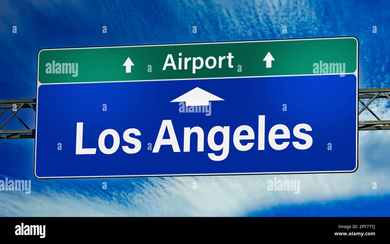 Road sign indicating direction to the city of Los Angeles Stock Photo