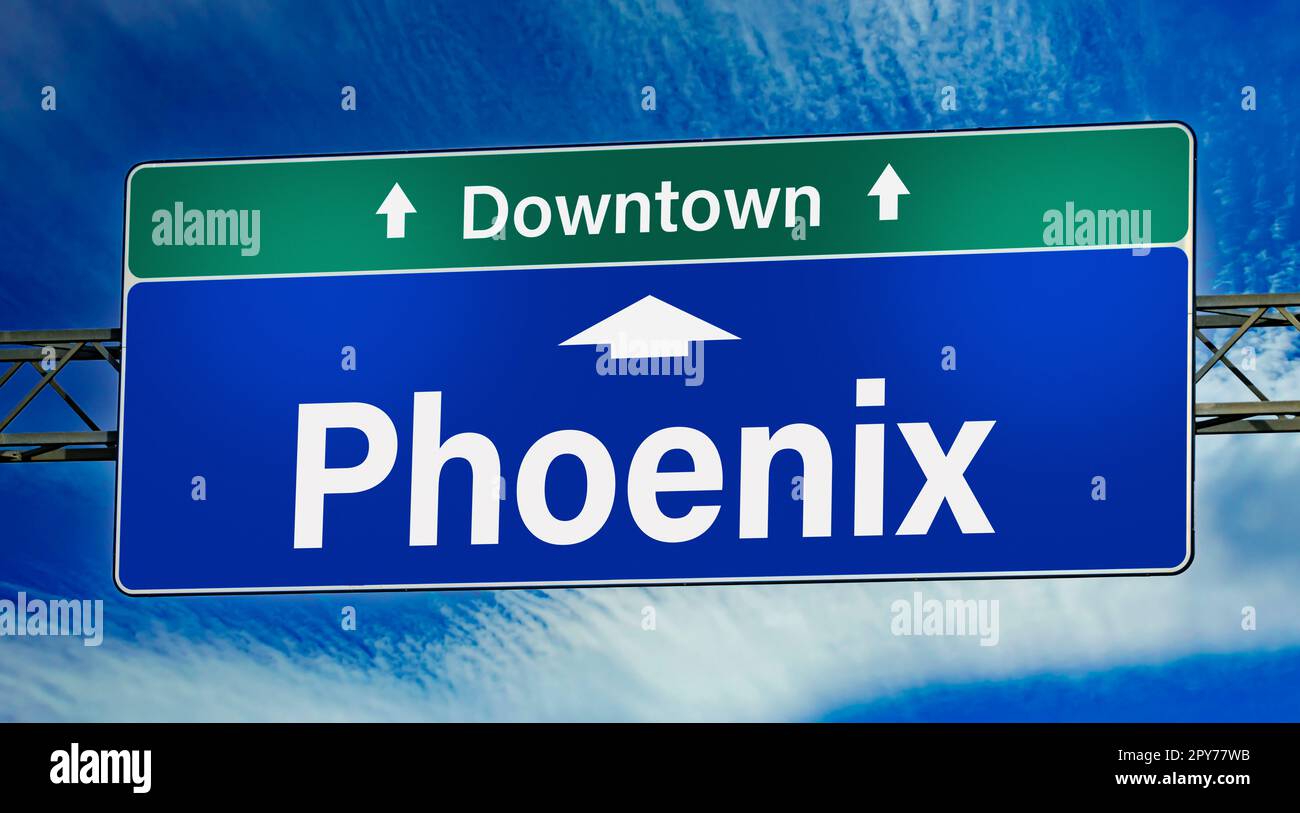Road sign indicating direction to the city of Phoenix Stock Photo