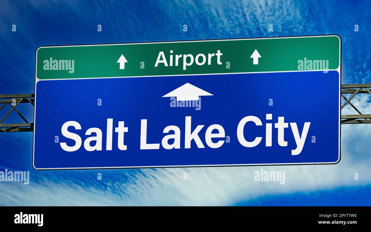 Road sign indicating direction to the city of Salt Lake City Stock Photo