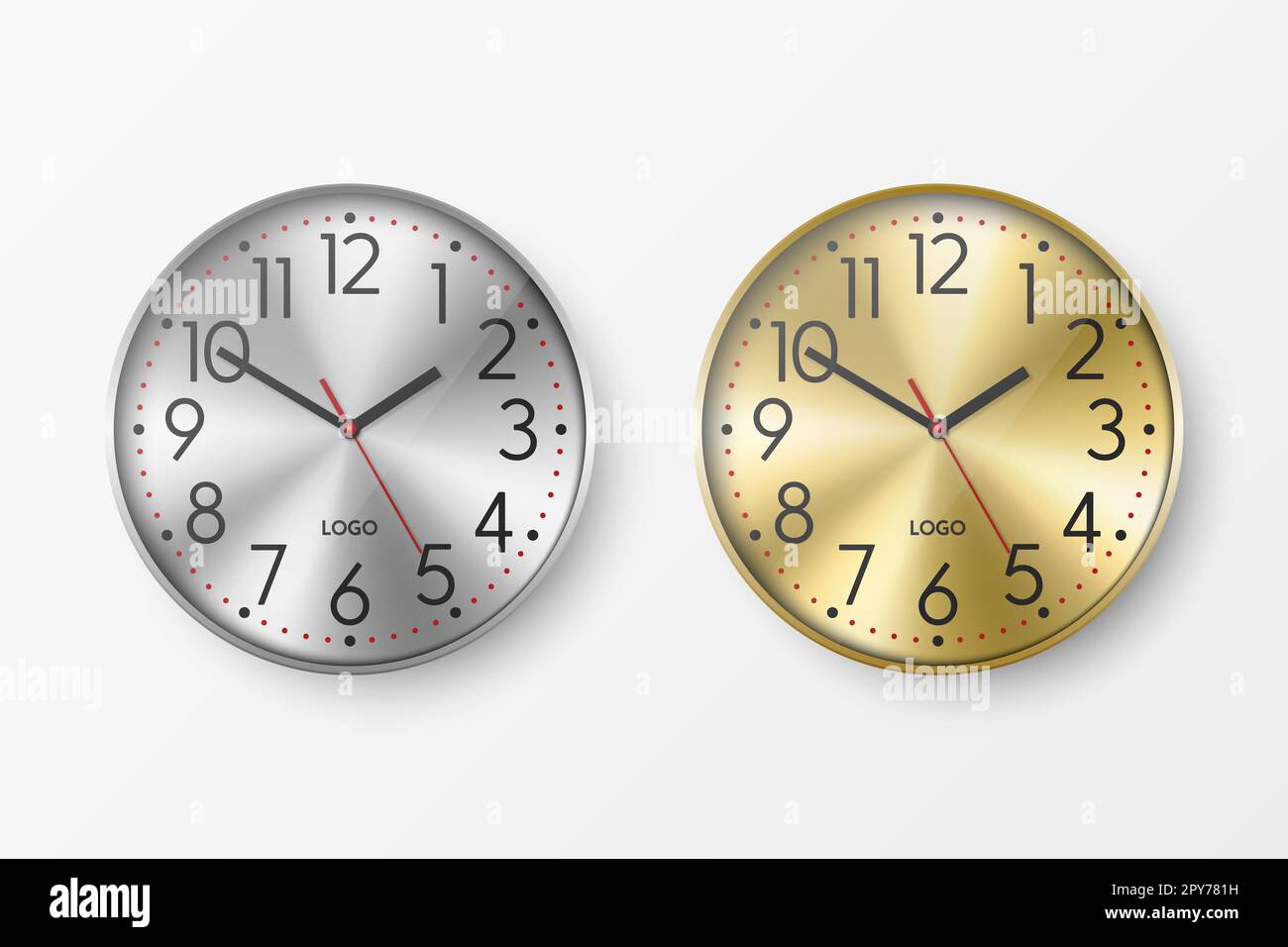 Vector 3d Realistic Simple Round Yellow Golden and Gray Silver Wall ...