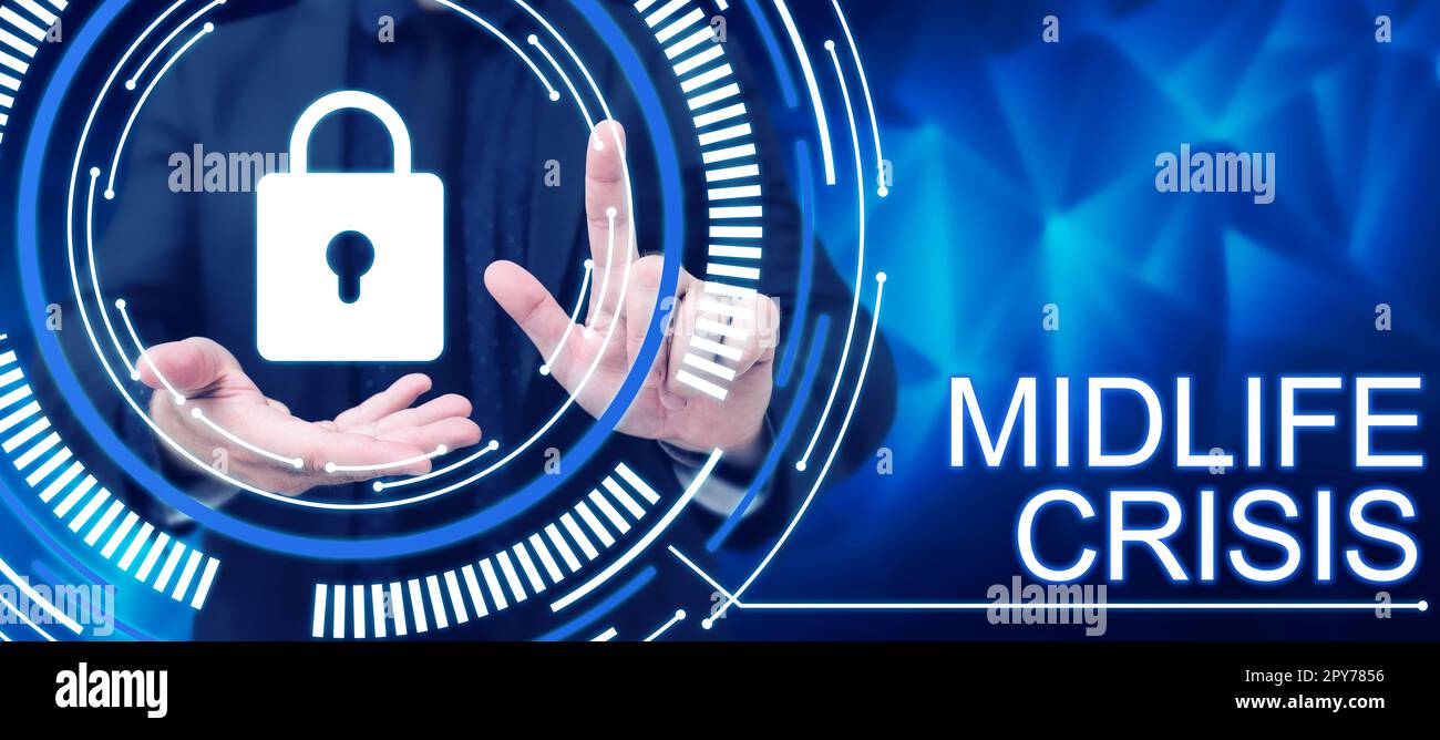 Sign displaying Midlife Crisis. Business showcase Software development technique Decomposing an application Stock Photo