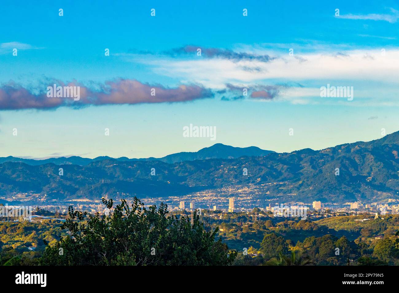 Beautiful mountain landscape city panorama forest trees nature Costa Rica. Stock Photo