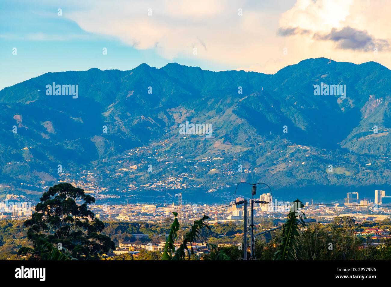 Beautiful mountain landscape city panorama forest trees nature Costa Rica. Stock Photo