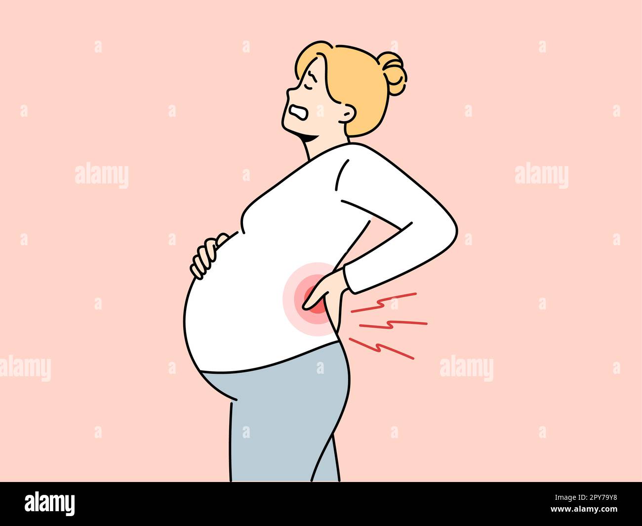 Unwell pregnant woman suffer from backache. Unhealthy exhausted female