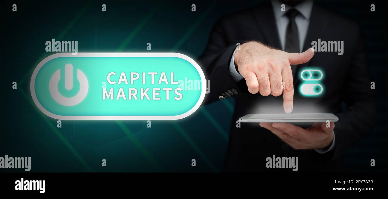 Conceptual display Capital Markets. Internet Concept Allow businesses to raise funds by providing market security Stock Photo