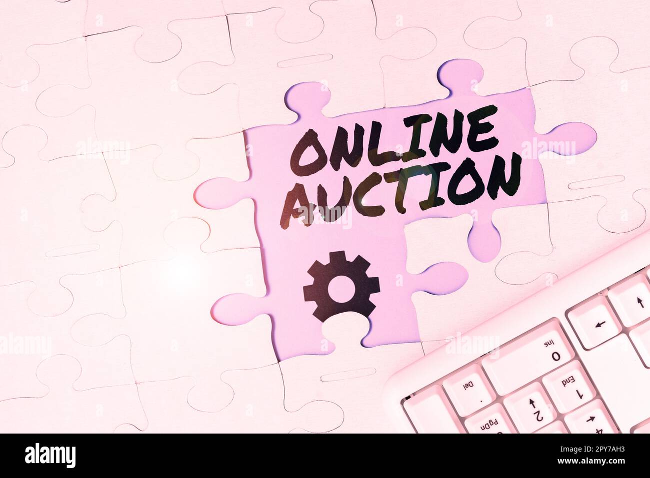 Hand writing sign Online Auction. Internet Concept process of buying and selling goods or services online Stock Photo