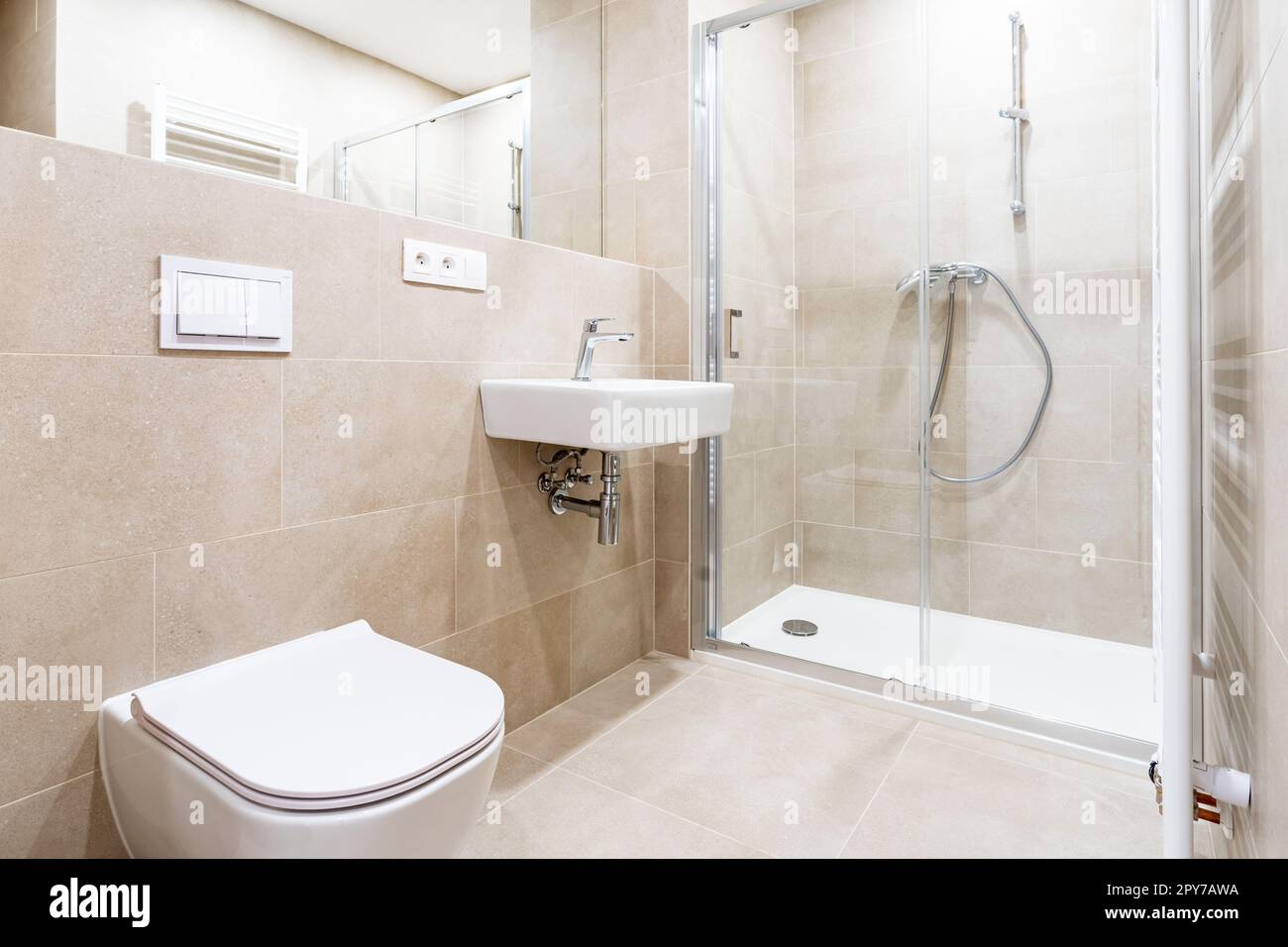 bathroom with toilet, social facilities in a new apartment Stock Photo