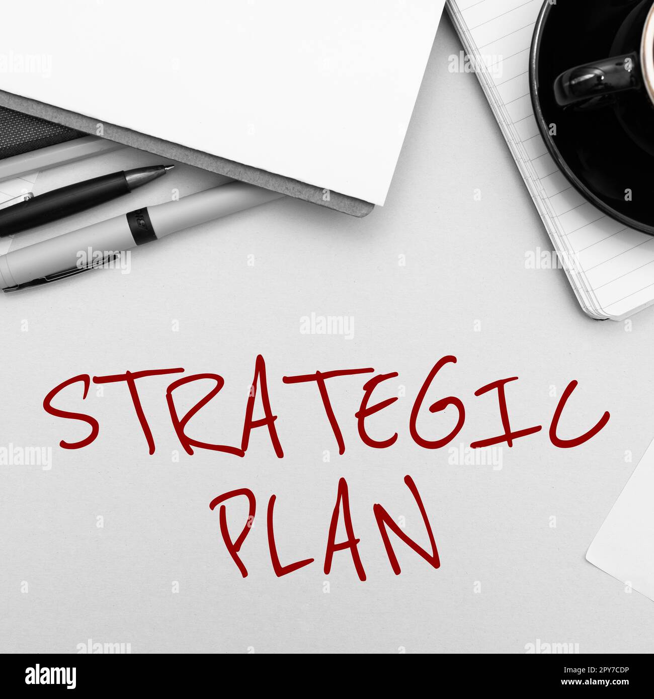 Conceptual display Strategic Plan. Concept meaning A process of defining strategy and making decisions Stock Photo
