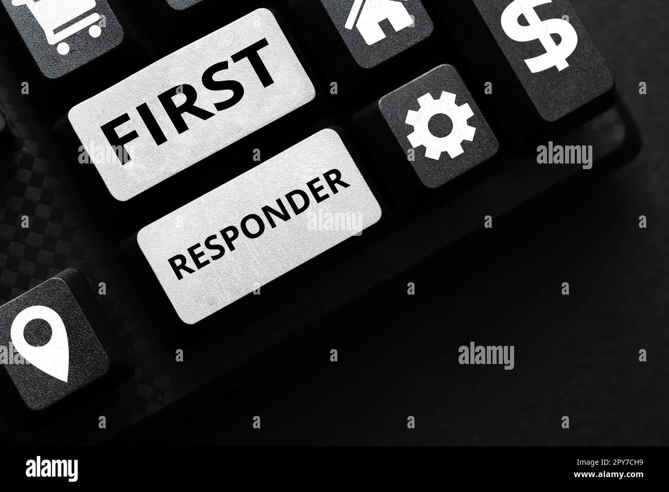 Writing displaying text First Responder. Word for a person who is responsible for going immediately to the accident Stock Photo