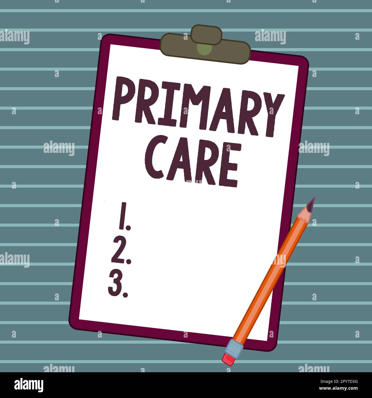 Text caption presenting Primary Care. Concept meaning health care