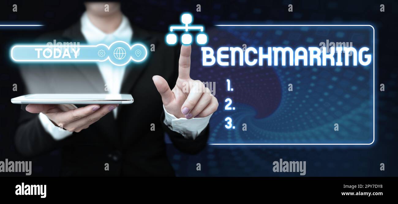 Text caption presenting Benchmarking. Word Written on Evaluate something by comparison with a standard Strategy Stock Photo