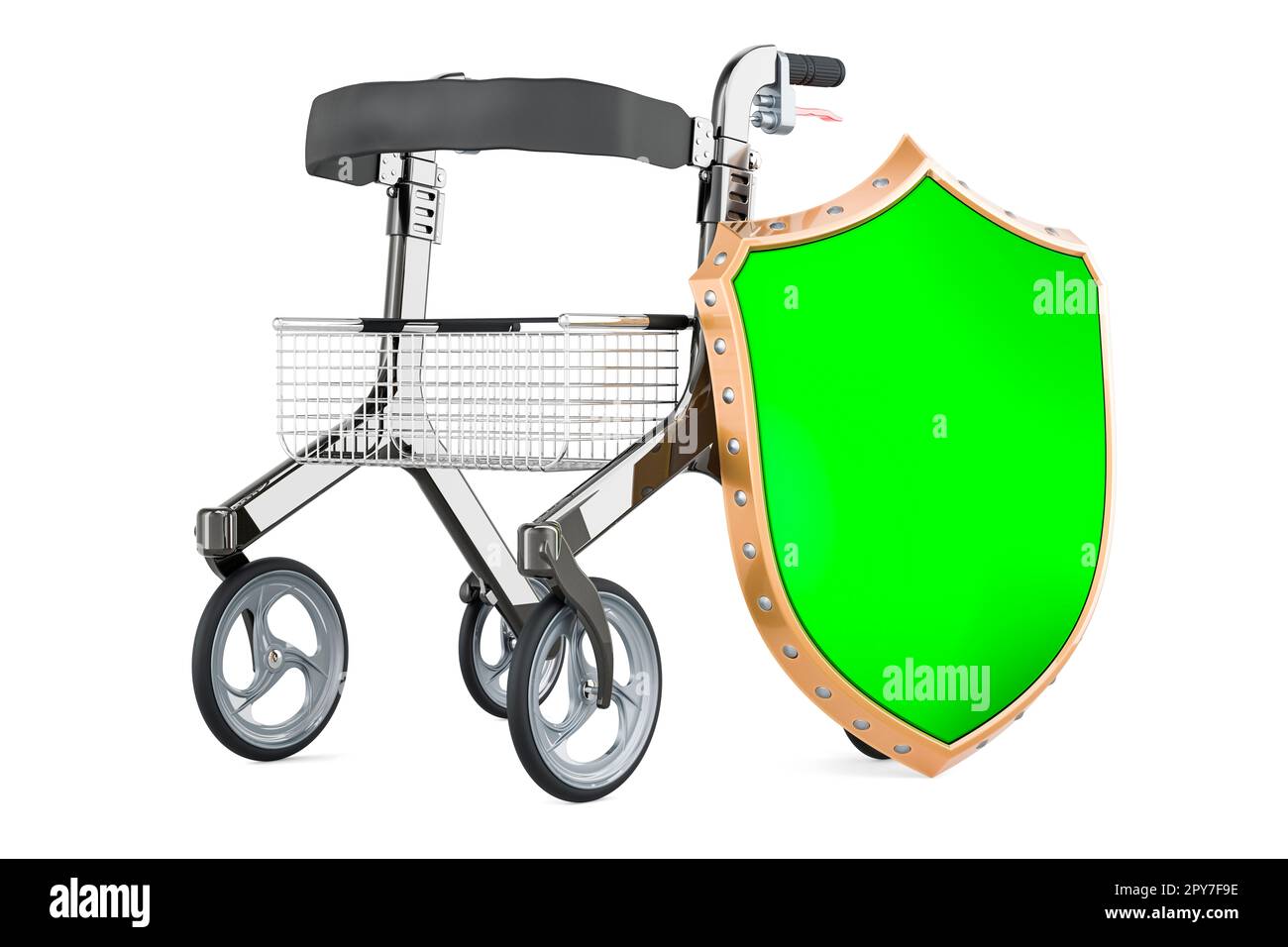 Rollator for elderly with shield, 3D rendering isolated on white background Stock Photo