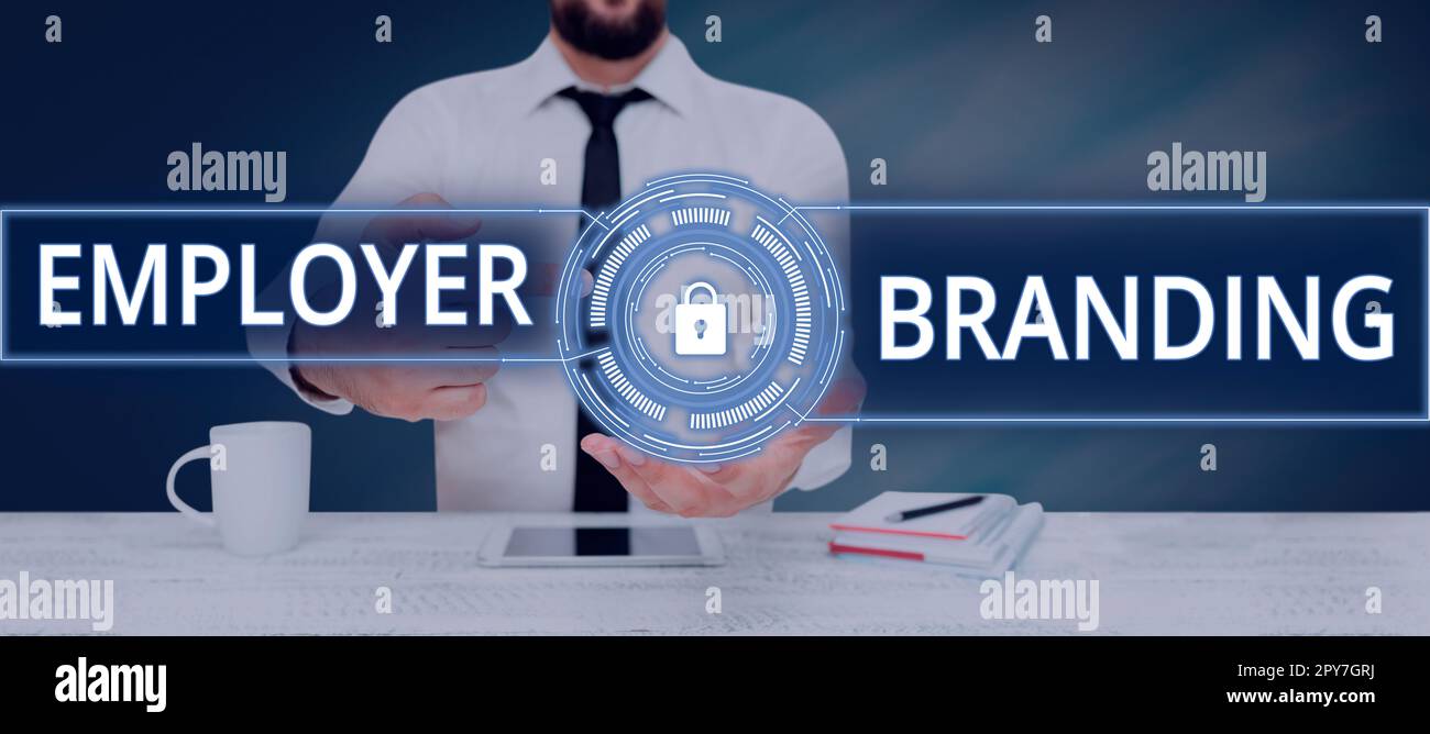 Hand writing sign Employer Branding. Word Written on Process of ...