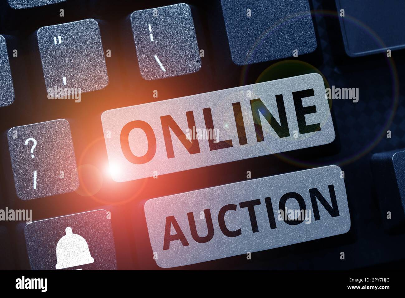 Text sign showing Online Auction. Concept meaning process of buying and selling goods or services online Stock Photo