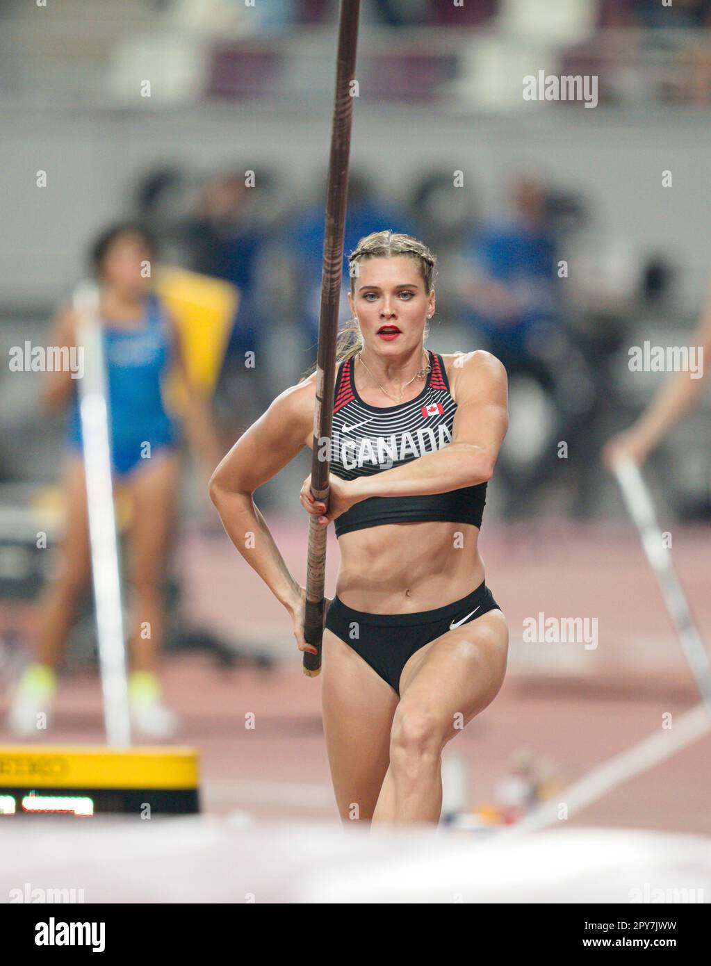 Alysha Newman participating in the pole vault at the Doha 2019 World ...