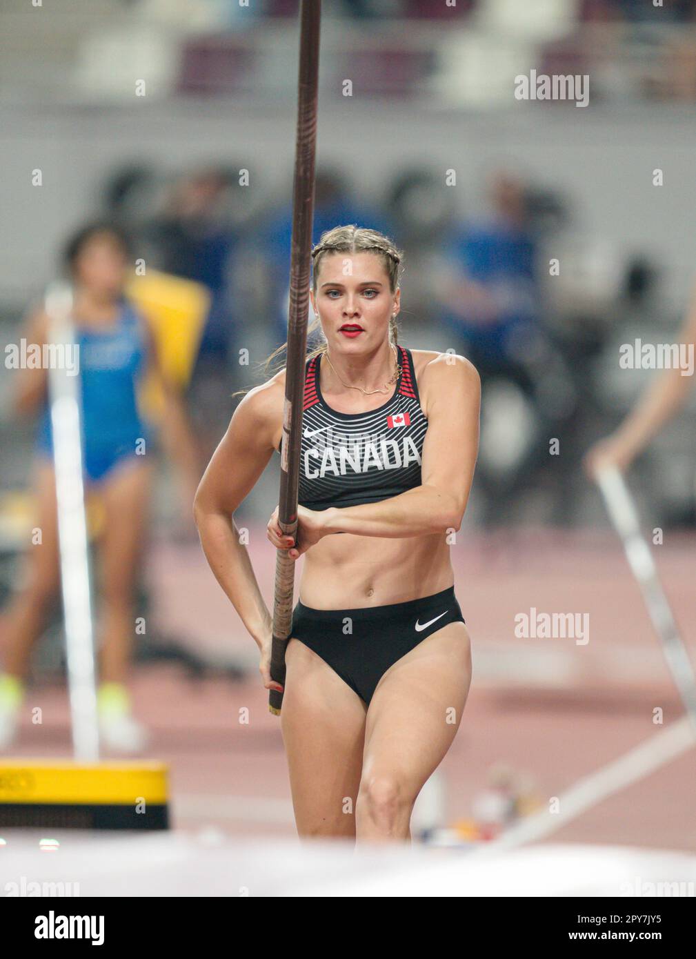 Alysha Newman participating in the pole vault at the Doha 2019 World ...