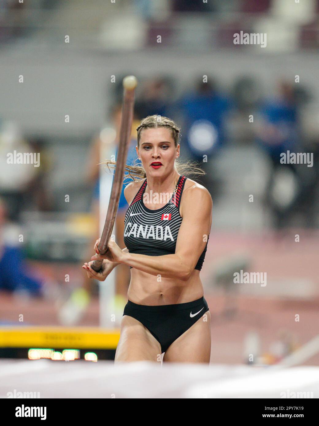 Alysha Newman participating in the pole vault at the Doha 2019 World ...