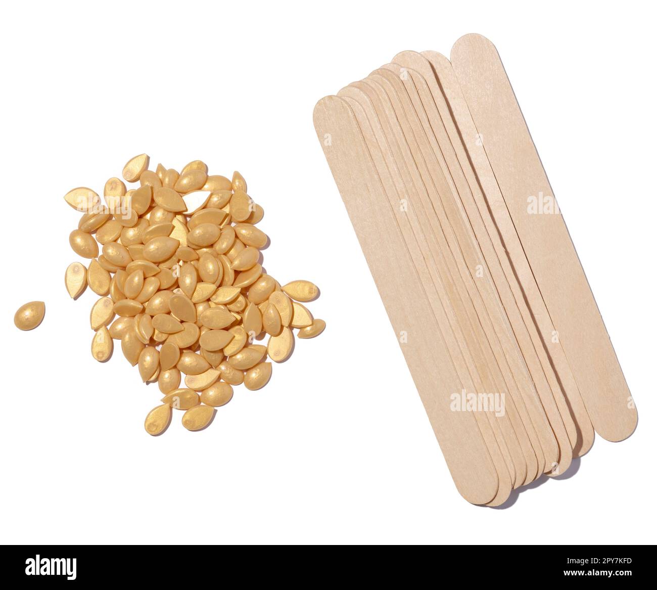 Py Sticks Wooden sticks for applying wax and yellow wax granules for cosmetic ...