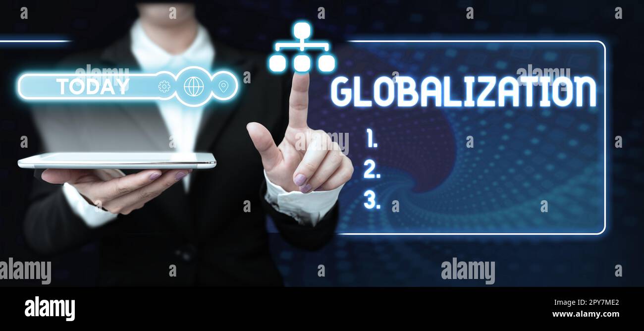 Handwriting text Globalization. Concept meaning development of an increasingly integrated global economy marked Stock Photo