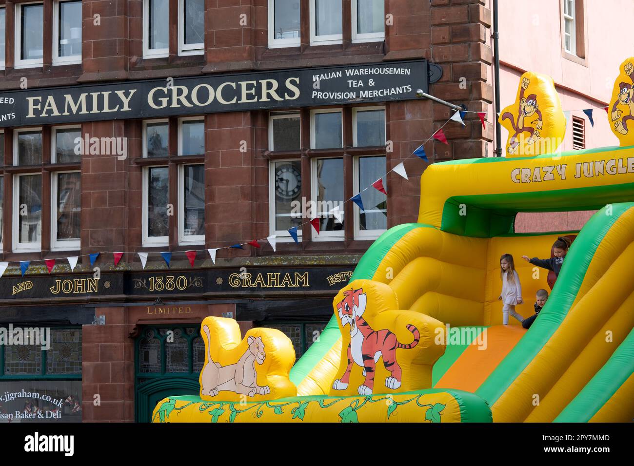 A bouncy castle slide in Penrith town centre, May Day, 2023, Penrith