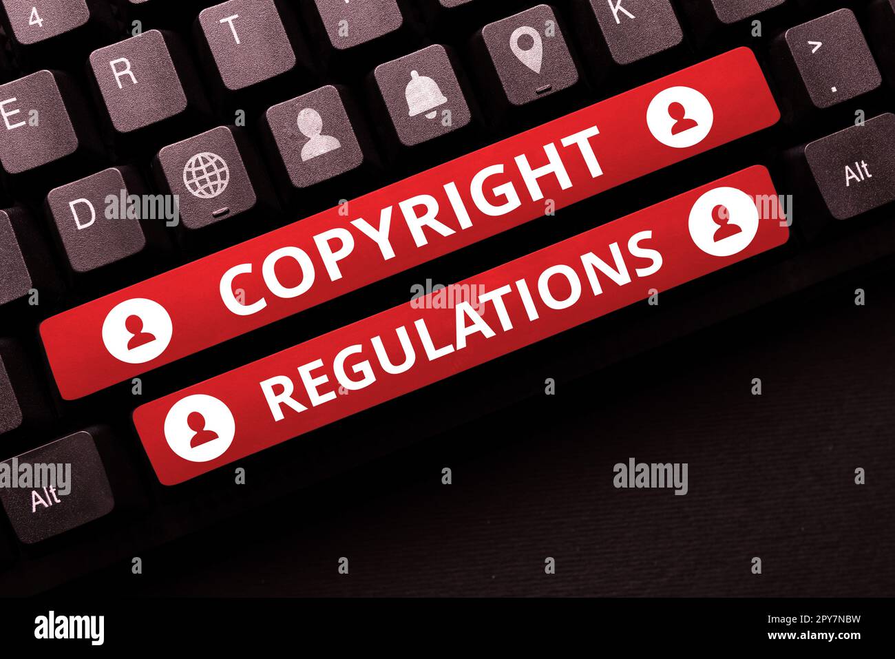 Conceptual caption Copyright Regulations. Word for body of law that