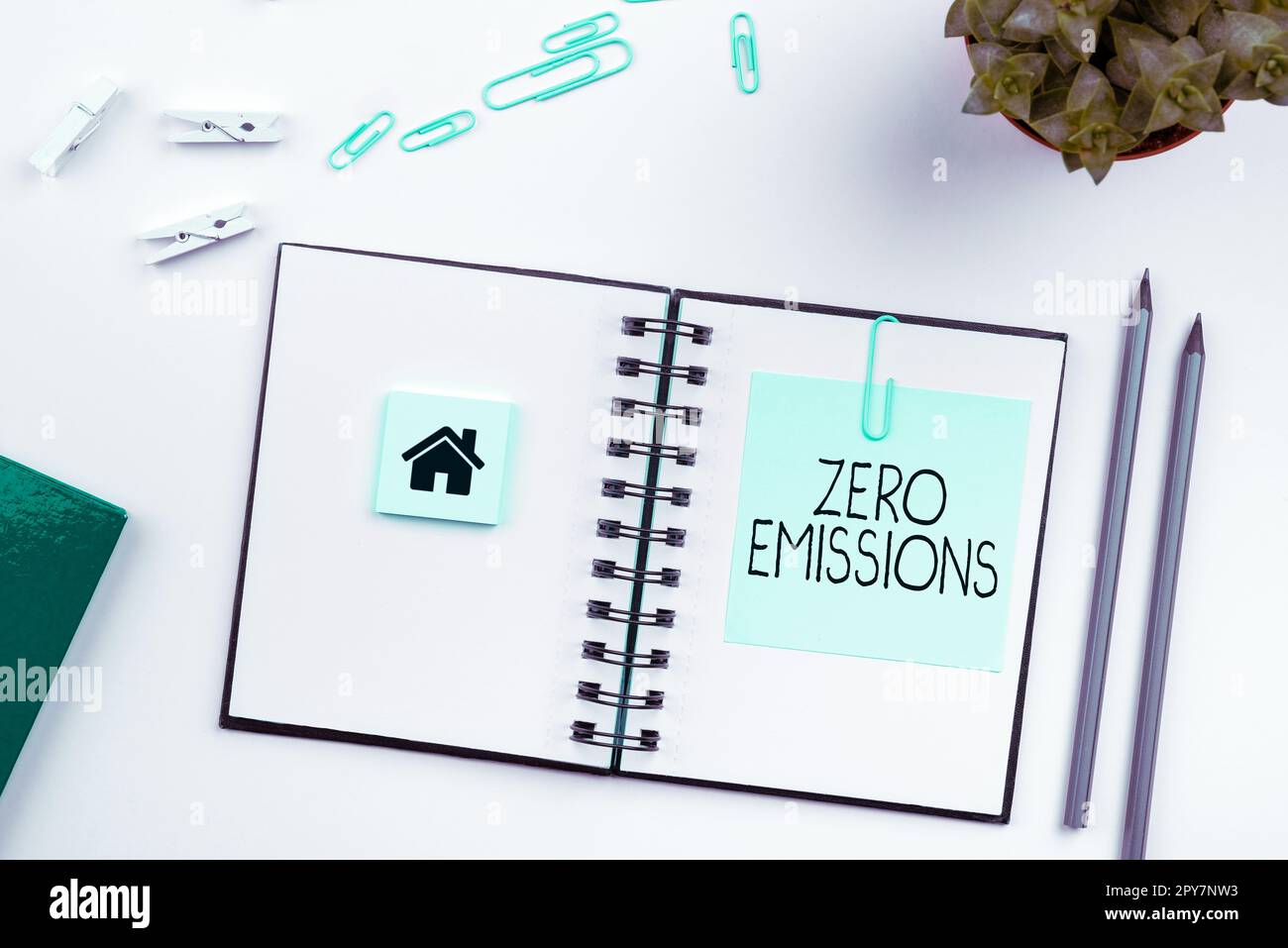Text caption presenting Zero Emissions. Word Written on emits no waste products that pollute the environment Stock Photo