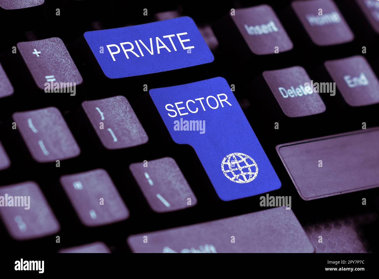 Hand writing sign Private Sector. Word Written on a part of an economy which is not controlled or owned by the government Stock Photo