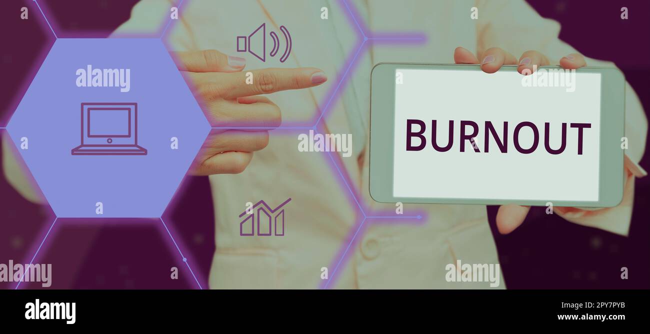 Text caption presenting Burnout. Internet Concept Feeling of physical and emotional exhaustion Chronic fatigue Stock Photo