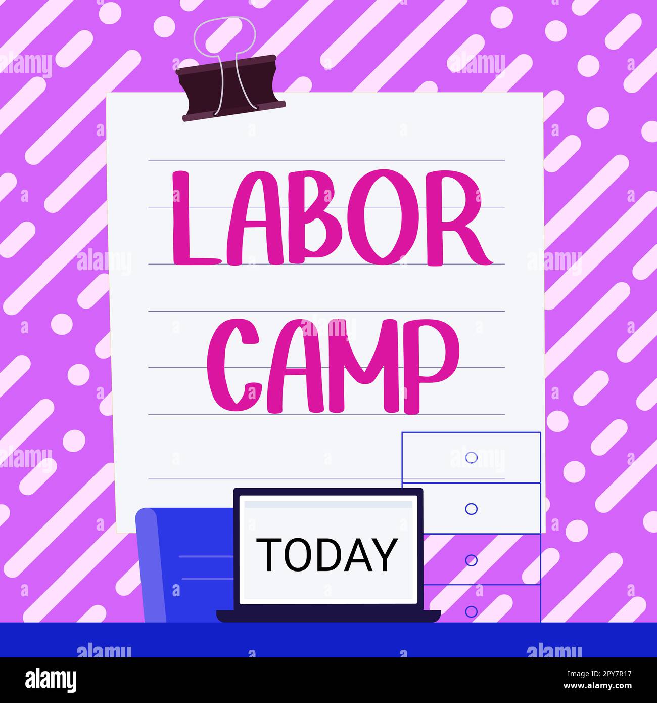 Sign displaying Labor Camp. Concept meaning a penal colony where forced labor is performed Stock Photo