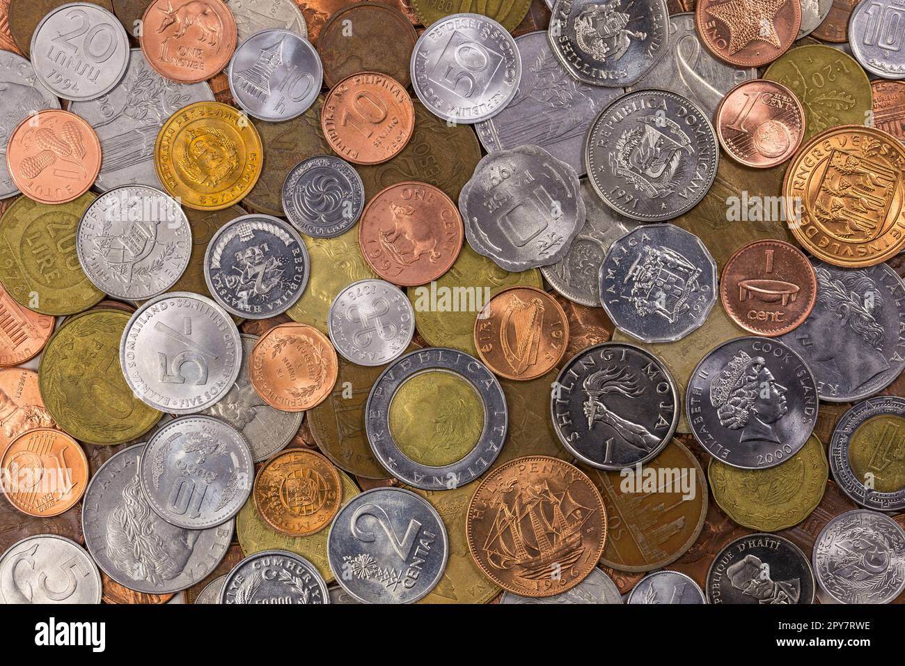 A Collection of Coin Money From Around The World Stock Photo