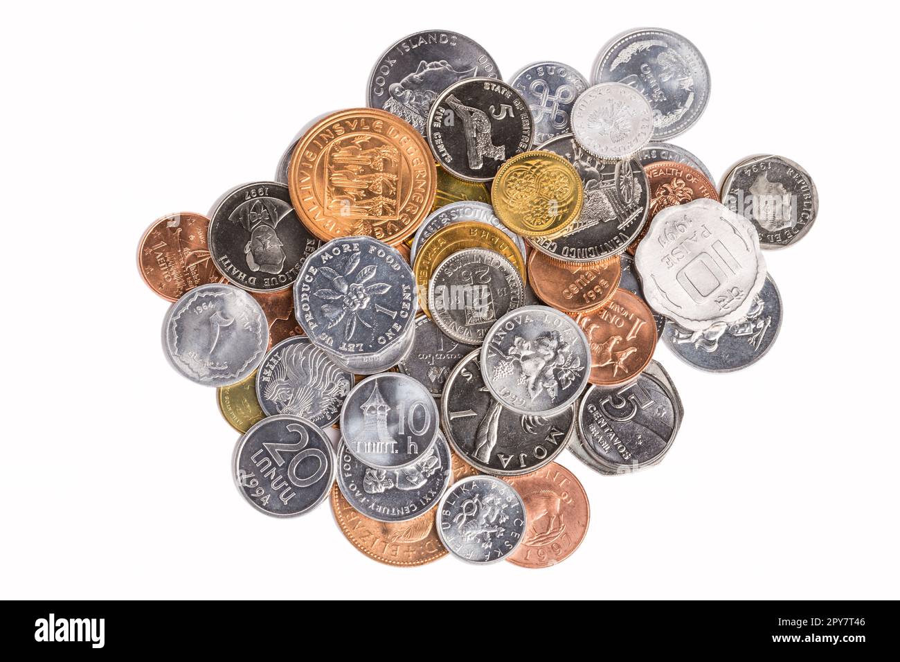 A Collection of Coins Money From Around The World Stock Photo