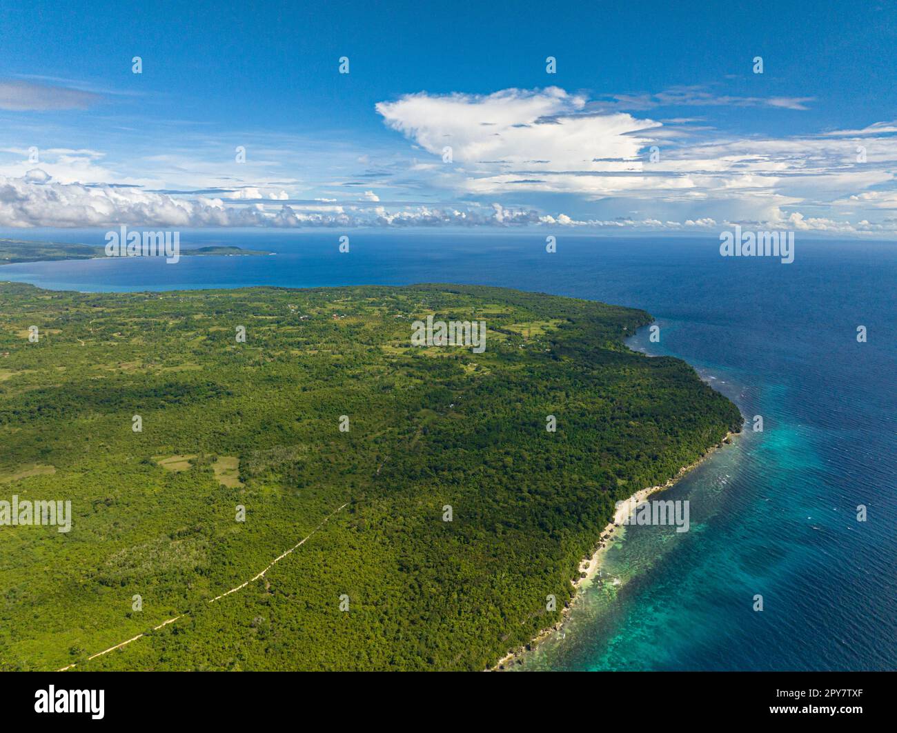 Tropical beach with crystal clear water in the tropics. Siquijor, Philippines. Stock Photo