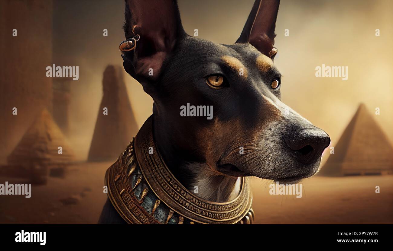 Artistic recreation of egyptian dog of egypt pharaohs era with necklace