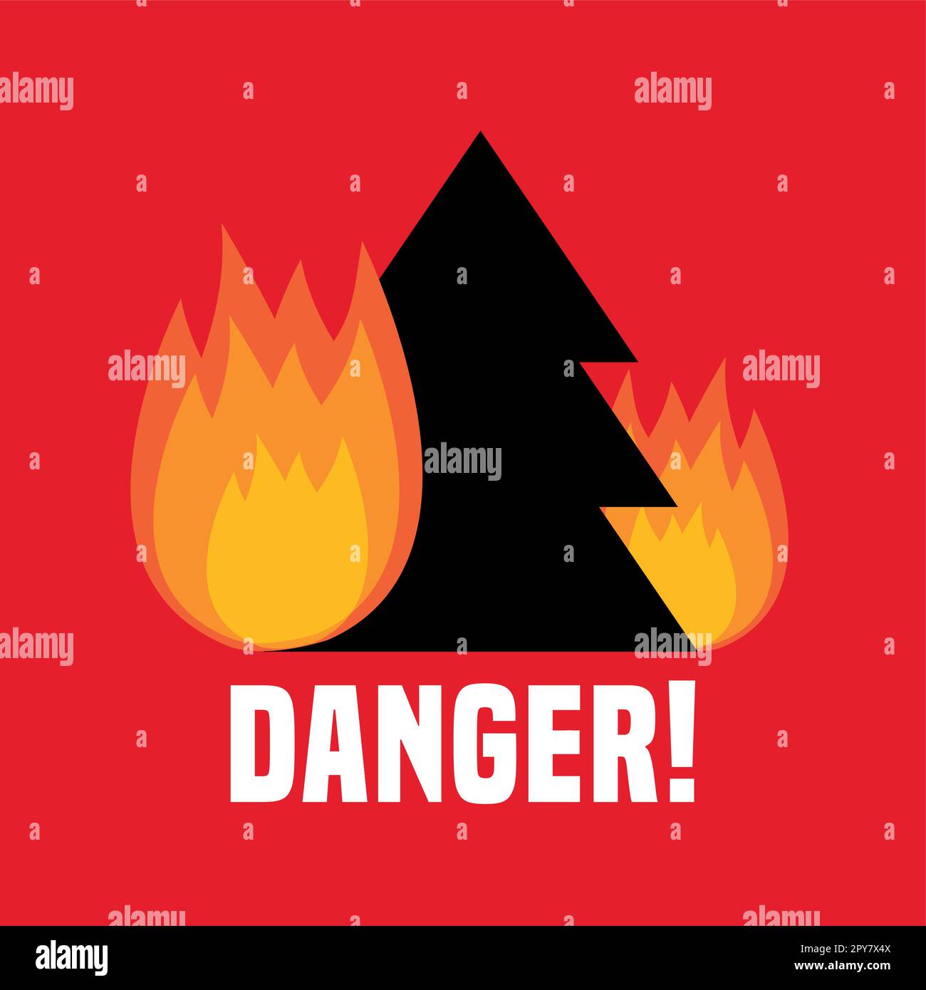 danger of forest fire burning fir trees illustration Stock Vector